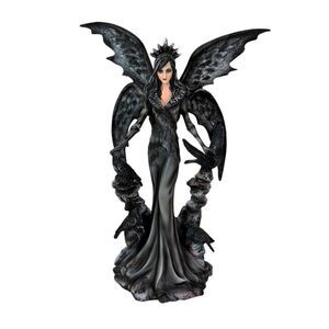 Crow Fairy Statue Gothic Black Resin Sculpture 9 in Decorative Figurine